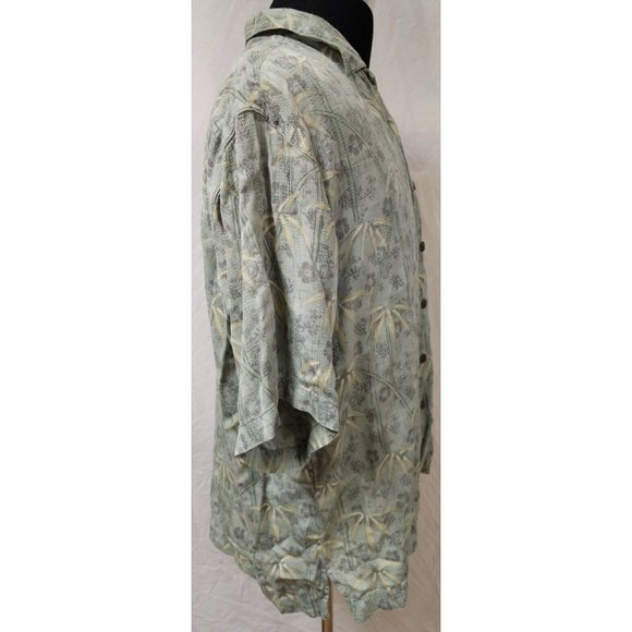 Bermuda Bay Large Green Floral Palm Trees Hawaiian Tropical Silk Button Shirt - Picture 7 of 11